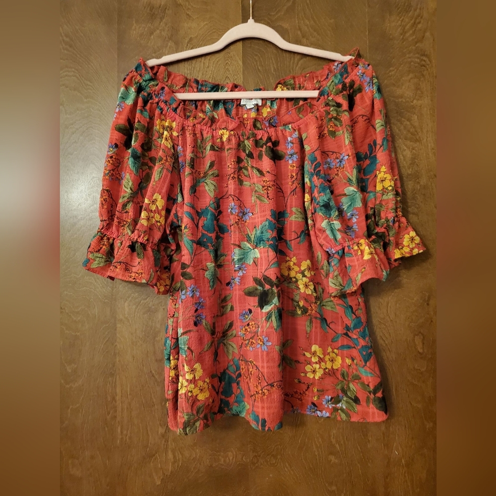 Chenault Red Floral Off The Shoulder Top Size XL